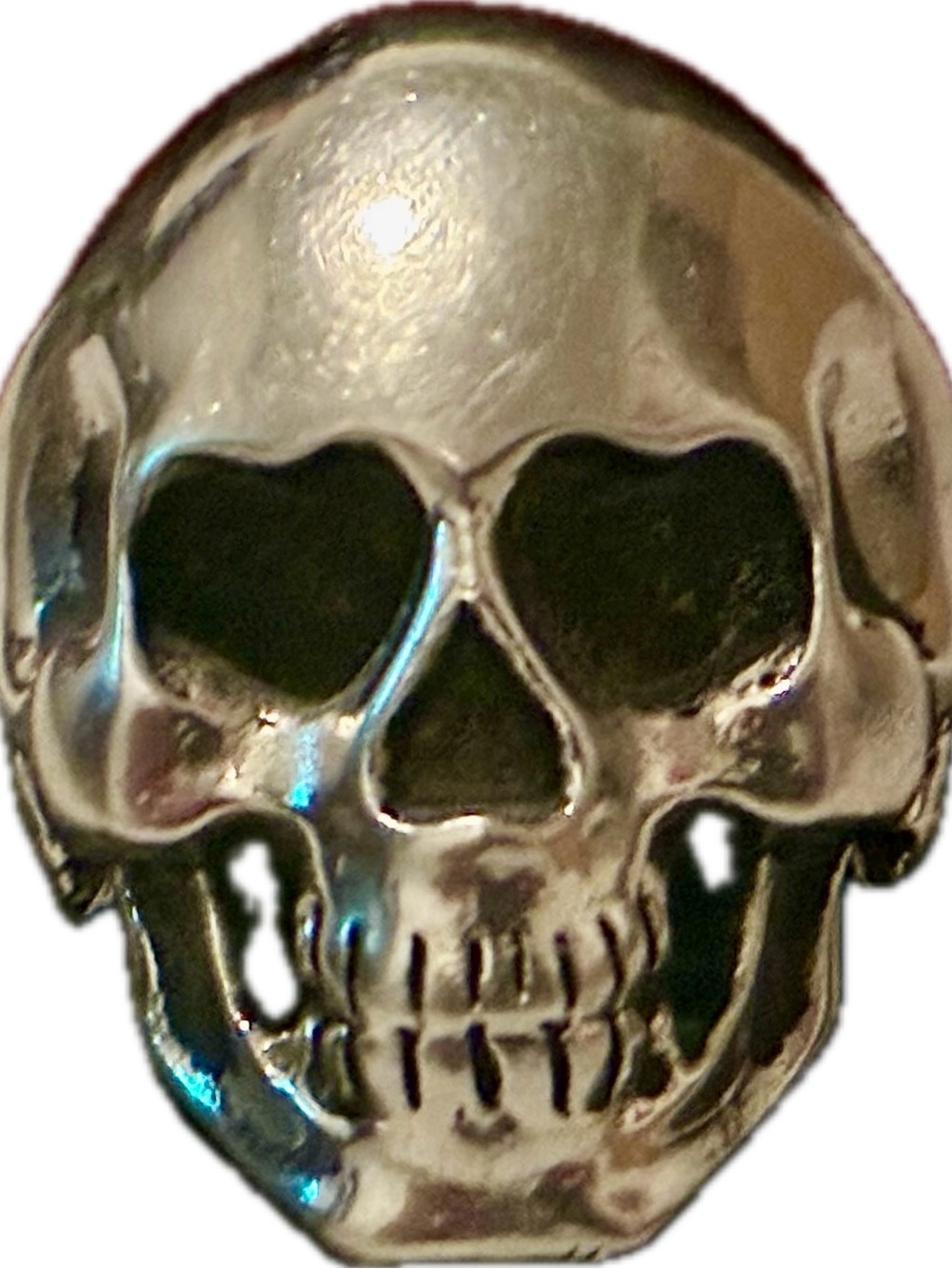 Ed Hardy Silver Skull Stainless Steel Ring with Heart Eye Cutouts - Picture 3 of 9